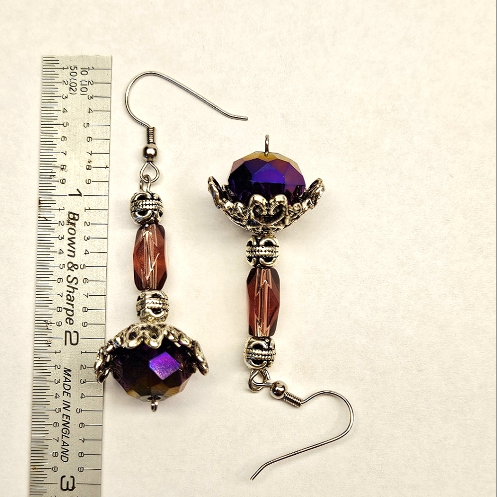 Whimsical Purple Glass Beaded Earrings - Picture 5 of 5